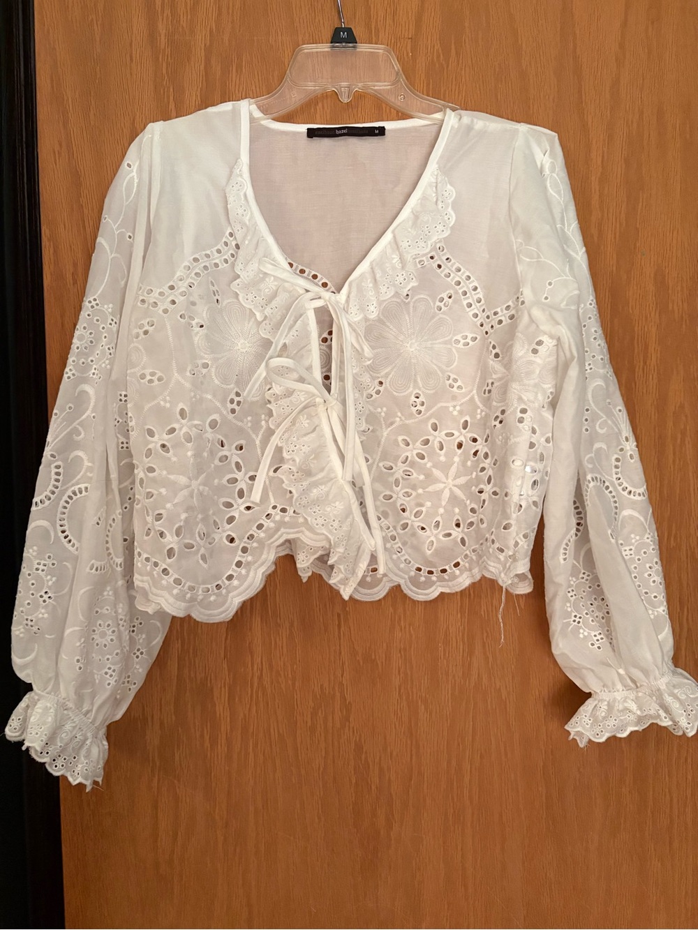 hazel White Eyelet Tie-Front Peasant Blouse
